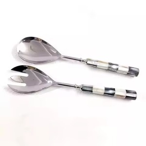 Cuillère de service à salade en acier de vente chaude avec poignée en marbre poli et nickelé pour la cuisine et la table - Product Image 4