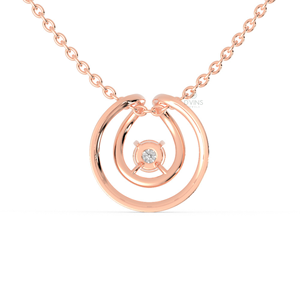 Collier pendentif en or rose pour femme avec cercle en or blanc et diamant clouté en cristal comme pierre principale - Product Image 3