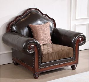 ชุดโซฟาเชสเตอร์ฟิลด์ไม้สักแท้สุดหรูหรา พร้อมเบาะหนังแท้ ดีไซน์พนักพิงแบบกระดุม  แขนตรง เหมาะสำหรับห้องนั่งเล่นในอพาร์ตเมนต์ - Product Image 5