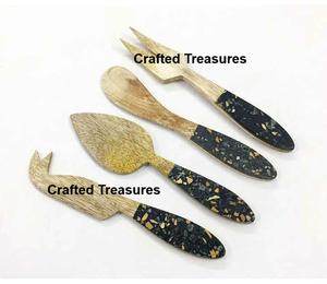 Juego de cuchillos de queso de acero inoxidable dorado de calidad de tendencia, mango de perla de resina multicolor, diseño personalizado, herramientas multifuncionales - Product Image 2