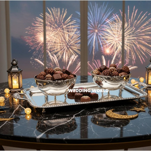 Bol à chocolat en métal plaqué argent brillant avec plateau, qualité supérieure, fait à la main, bol à bonbons classique, élégant, design - Product Image 1