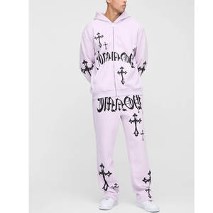 Ensemble survêtement vintage pour homme avec sweat à capuche à fermeture éclair intégrale et pantalon de survêtement imprimé personnalisé - Product Image 2