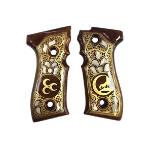 Yavuz 16 - Beretta F92 compatibile tre mezzaluna lupo ricamato madreperla e argento intarsio impugnatura in legno
