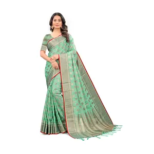 인도 수출 최고의 품질 Chanderi 코튼 패브릭 Saree 신부 Saree 파티 착용 인도