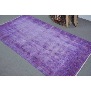 Modern Vintage Turkish Rug 3.6 X 6.6 ft Purple Large Area Classic Rectangle Patchwork Design Wool Material Latex for Hallway 4m - Product Image 4