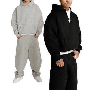 Manufacturer Custom Men Winter Streetwear Solid Breathable Hoodie Sweatpants Tracksuit Set Printed 600 GSM 100% Cotton <b>Fleece</b> - Product Image 1