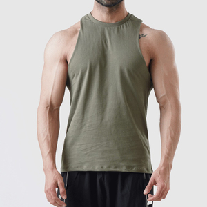 Camisetas sin mangas de entrenamiento de verano para hombre, técnica de secado rápido de algodón liso, colores personalizados, sisas caídas - Product Image 1
