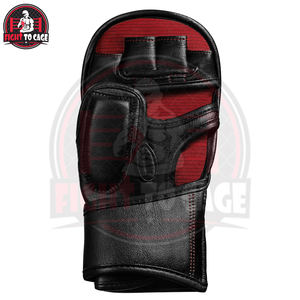 Gants de MMA en cuir légers antidérapants rouge et noir contrastés, fermeture auto-agrippante, design demi-doigts, qualité supérieure OEM - Product Image 4