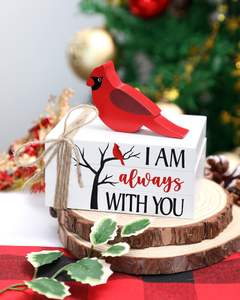 Cardinal livre en bois pile oiseau rouge noël plateau à plusieurs niveaux décor barre signe je suis toujours avec vous ferme en bois faux livres - Product Image 5
