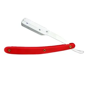 OEM Großhandel Rasiermesser Benutzer definiertes Logo Rote Farbe Metall griff Friseur Gerade Edelstahl Rasiermesser