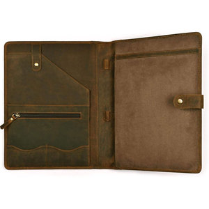 Brown Leather Portfolio <b>Organizer</b> A4 Document Folder Card Holder Resume <b>File</b> Case for Office Business - Product Image 5