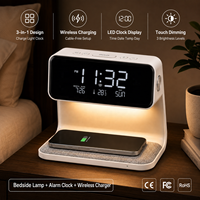 Lampe de chevet multifonctionnelle pour chambre à coucher, lumière de nuit à intensité réglable par toucher, température, calendrier, fonction snooze, horloge, charge sans fil, réveil