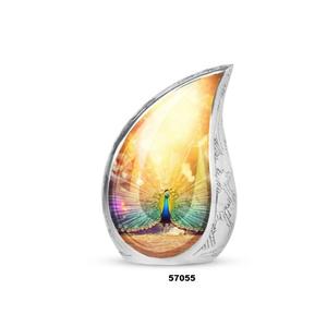 Urne adulte de crémation de thème de paon de goutte de larme en aluminium de vente chaude pour l'urne décorative de souvenir de cendres humaines avec le sac gratuit de velours - Product Image 1