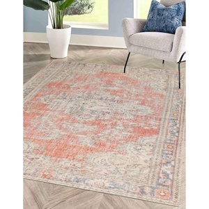 Tapis rouge style Oushak : design vintage antidérapant, tailles personnalisées, tapis fin non tissé - Product Image 3