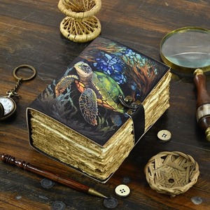 Rústico Vintage Turtle Leather Journal Grimoire Book of Shadows Fat Journal con encuadernación en espiral Regalo para hombres y mujeres - Product Image 4