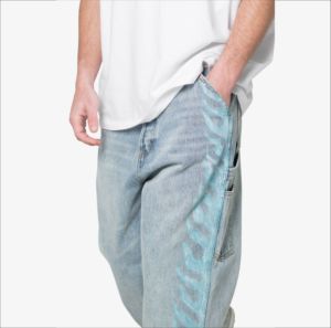 กางเกงยีนส์ขายาวสำหรับผู้ชายทรงแบ็กกี้140z วินเทจกระดุมแดดซีดจางทรงตรง - Product Image 2