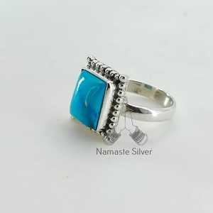 Turquoise <b>Cushion</b> Gemstone 925 Sterling Silver <b>Statement</b> Ring Handmade December Birthstone Fashion Jewelry with Promise Feature - Product Image 2