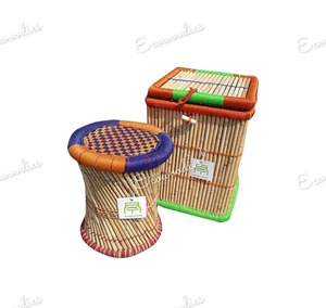 Pouf de tabouret de Mudda de canne en bambou de rotin nouvellement conçu avec la Console de incrustation d'os de panier de canne en bambou de stockage - Product Image 6