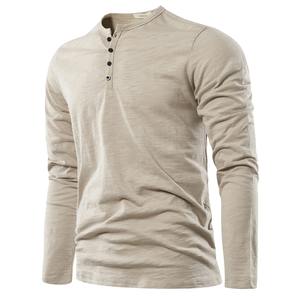 T-shirt pour homme en coton 100% tricoté sans col à manches longues, décontracté, de haute qualité, classique, pour le printemps - Product Image 1