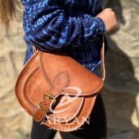 Tas selempang kulit kambing alami, tas selempang 7*9 uniseks, lapisan kanvas Vintage mewah, tas tangan kulit asli serbaguna