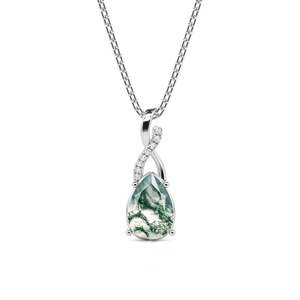Collier Jeulia en argent sterling plaqué rhodium avec agate mousse taille poire torsadée, accents de diamants et de perles - Product Image 1