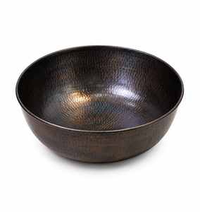Bol à pédicure rond en cuivre martelé, finition antique, moderne, pour bain de pieds spa - Product Image 1