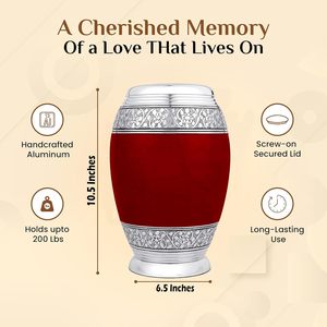 Red & Silver Handcrafted Aluminum Cremation Urn for Adults Secure Durable Funeral Memorial <b>Ashes</b> <b>Keepsake</b> Custom Size - Product Image 3