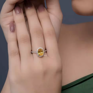 Aniva 18K oro blanco sólido 2.00ct Oval amarillo diamante anillo de bodas mujeres joyería regalos hechos en la India - Product Image 6