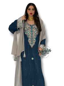 Kaftan Abaya Jalbiya Hijab de luxe en broderie solide, vêtements islamiques, vêtements modestes pour femmes musulmanes, simple en mousseline de soie, orné de perles, de cristaux et de paillettes - Product Image 5