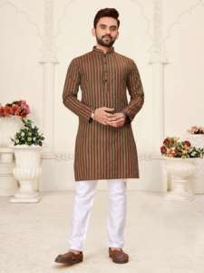 Elegante rayón Lino algodón estampado Kurta con bordado lentejuelas Formal Raymond algodón Pijama para celebraciones festivas - Product Image 2