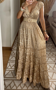 Bohemian Paisley Print Maxi <b>Dress</b> <b>Short</b> Sleeve V Neck Summer Elastic Waist Maxi Vintage Style Resort Wear With Belt Long <b>Dress</b> - Product Image 3