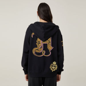 Nouveau à la mode femmes solide noir fermeture éclair à capuche contraste Zip personnalisé broderie patchs coupe ample avant personnalisation automne - Product Image 3