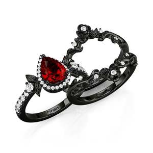 Anillo de Compromiso Jeulia Gótico Negro con Corte de Pera y Diseño Floral - Product Image 2