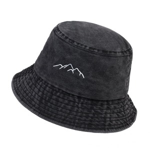 Haute qualité mode 100% coton sergé pierre lavé seau chapeau personnalisé coton sauvage seau chapeau chaîne de montagnes - Product Image 1