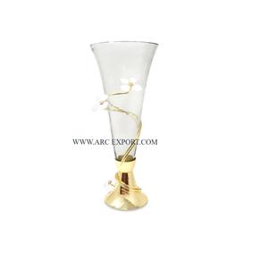 Luxury Decorating Handmade <b>Glass</b> <b>Vases</b> With Metal Iron Gold Color Stand <b>Vintage</b> Top Selling Unique Fancy Wedding Gift <b>Vases</b> - Product Image 5