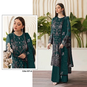 Nouveau Heavy Fox Georgette Brodé Salwar Kameez avec Quatre Côté Dentelle Dupatta Indien Pakistanais Vêtements pour Adultes Vente En Ligne - Product Image 3