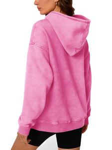 Sweat-shirt à capuche pour femme, coupe ample, manches longues, style streetwear, délavé à l'acide, personnalisable OEM ODM, polyester/coton - Product Image 2
