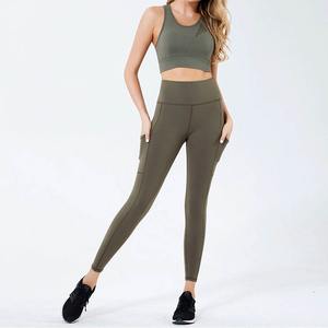 Soutien-gorge de sport respirant sans couture avant personnalisé le plus populaire pour femmes Leggings taille haute motif solide deux pièces Yoga Fitness - Product Image 5