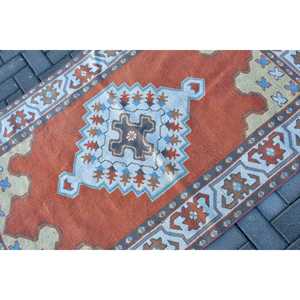 Turkish 3.6x5.8 ft Rug, Vintage Rug, <b>Red</b> Ikat <b>Wool</b> Rug - Product Image 5