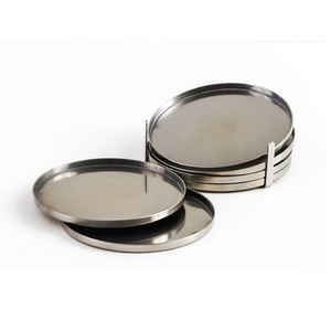 Hammered Stainless Steel <b>Coasters</b> Set of 4, Metal <b>Silver</b> <b>Coaster</b> - Product Image 2