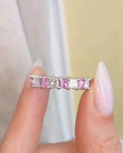 Bague en argent sterling avec zircon rose, pierre précieuse sertie, bande élégante, bijoux de mode pour femmes, pierre bleu ciel, boutons de manchette, poli or - Product Image 2