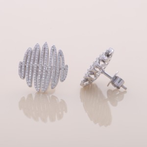 IGI Certified Multi Row Round Pave Diamond Stud <b>Earrings</b> <b>Solid</b> 925 Sterling <b>Silver</b> Wide Statement <b>Earrings</b> for Women - Product Image 1