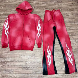 Conjunto Deportivo Unisex de Invierno con Logotipo Personalizado, Sudadera con Capucha Informal y Pantalones Acampanados con Lavado Ácido y Efecto Desgastado para Correr - Product Image 3