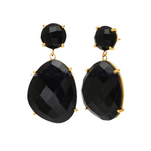 การออกแบบที่เรียบง่ายน้ำหนักเบา925เงินสเตอร์ลิงธรรมชาติสีดำนิลหินคู่การตั้งค่ากรงเล็บห้อยเครื่องประดับที่ดี - Product Image 1