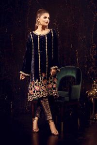 NEW--INDIAN et PAKISTANAIS COLORÉ BRODERIE SUR KURTA AVEC BROCADE PANTALON ROBE POUR Parti-porter-robe pour la Partie/De Mariage = 2023 - Product Image 2