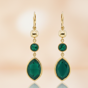 ต่างหูพลอยทรงกลมและทรงมาร์ควิสสีเขียวไฮโดรที่สง่างาม |   ต่างหูเงินแท้ 925 ชุบทอง 18K แบบห้อย เหมาะสำหรับงานแต่งงาน - Product Image 2