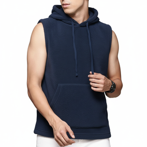 New Arrival <b>Men</b> <b>Sleeveless</b> Polar Fleece <b>Hoodie</b> Customised Logo Printing Streetwear Style OEM Service - Product Image 1