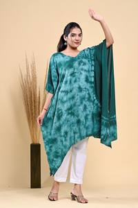 2025 verano Tie Dye verde Loose Fit Beachwear Kaftan de talla grande Midi longitud Swim Beach Wear 3/4 manga Kaftan para mujeres - Product Image 2