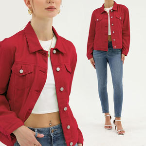 Servicios OEM, Chaqueta Vaquera de Otoño para Mujer, Ropa Exterior Roja de Alta Calidad, Impermeable, Transpirable, con Logotipo Impreso y Decoración de Botones - Product Image 6