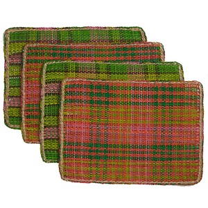 Best Selling Eco Friendly Handwoven Seagrass Placemat Rectangular Green Red Check Design Wholesale Table <b>Mat</b> For <b>Large</b> Quantity - Product Image 2